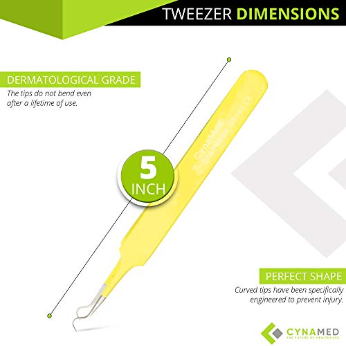 Blackhead Tweezer - Professional Curved Steel Tip Surgical Comedone & Splinter Extractor. Ideal Blemish & Acne Remover Tool Means Flawless Facial Skin (Yellow) - color: Yellow