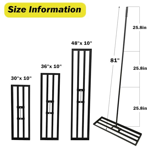 48"x10" Lawn Leveling Rake - High Carbon Steel Yard Lawn Leveler Tool with Adjustable Long Handle | Multi-Surface Levelawn Tool for Soil, Grass, Golf Course, Garden & Farm Care - style: 48"x10"