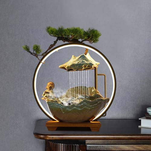 Buddha Water Fountain Indoor, Zen Monk Tabletop Water Fountain with Mist, LED Light and Backflow Incense Holder, for Home Decor, Office Decor, Yoga Meditation - size: F