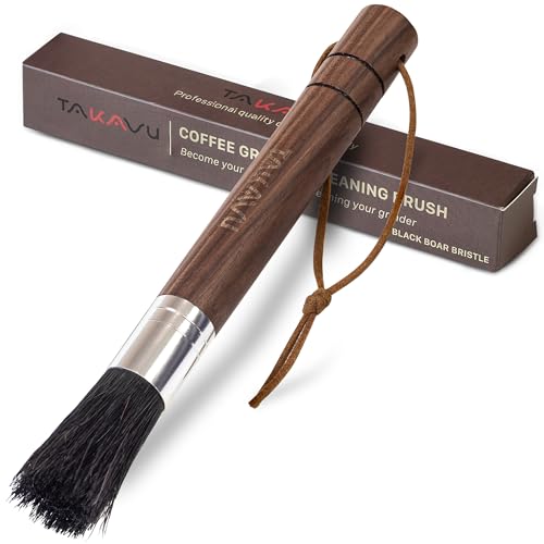 Takavu Coffee Grinder Cleaning Brush, Barista Brush with Black Boar Bristle, Espresso Machine Cleaner Tool, Brista Dusting Accessories Used on Group Heads, Shower Screen, Portafilter, Scoop, Tamper - color: Black Boar Bristle