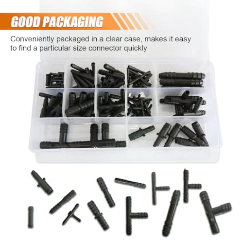 125 Pcs Vacuum Connector Assortment, Vacuum Hose Line Fittings Auto Vacuum Tubing Connector, Nylon Barbed Type Vacuum Tee Connector Kit, 12 Sizes Hose Tee Reducer and Straight Connector Set (125 PCS)