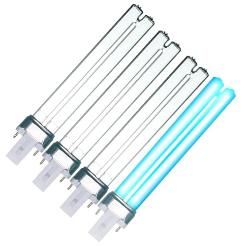 9W UV Light Bulb, for Outdoor Pond Clarifier Compatible with JUP-01 UVE9 CF400 CF500 CP-9 Replacement UV Light for Fish Tank, Turtle Tank, Aquarium, 4 Pack 9W UV C Lamp for G23 Base - size: 9W-UVBL-4P