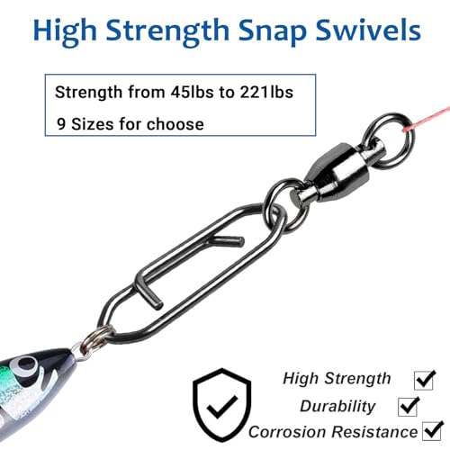 AMYSPORTS High Strength Snap Swivels Stainless Bearing Rolling Fishing Swivel Freshwater Snap Swivels Fishing Clip Steel Black Nickel - size: Size 7+XL (177lb) 50 pcs