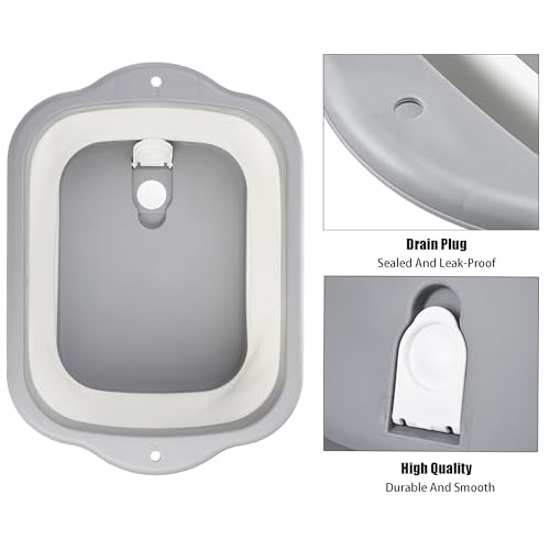 Nicunom 2 Pack Collapsible Wash Basin, 11L Large Collapsible Dish Tub with Drain Plug 3 Gallons Portable Sink Dish Basin Foldable Dishpan Space Saving for RV, Camping Dish Washing Tub