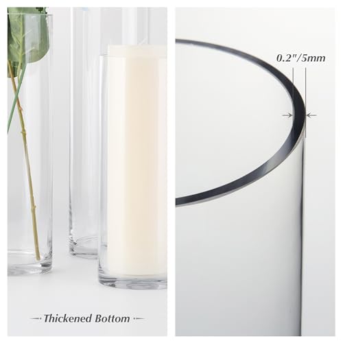 WGVI Quality Thick Weighted Clear Cylinder Glass Vases, 4" W x 12" H, Flower Arrangement Floating Candle Holders Wedding Centerpieces Terrarium Planter Floral Countertop Storage Container, 1 Piece - size: 4"x12"H