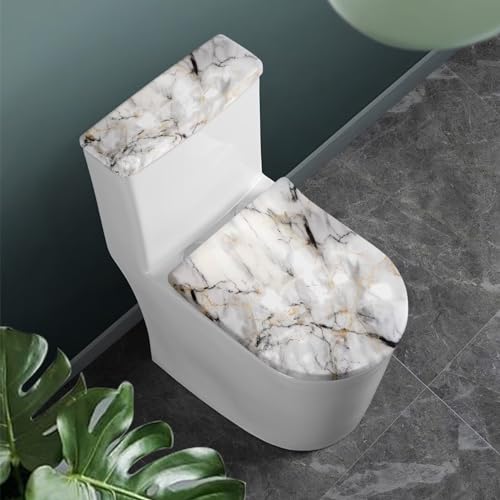 Toilet Lid Cover and Toilet Tank Lid Cover 2 PCS, with Elastic Edges Bathroom Decor Accessories Fit for Most Round Elongated and Oblong Lids, White Grey Marble - color: White Grey Marble