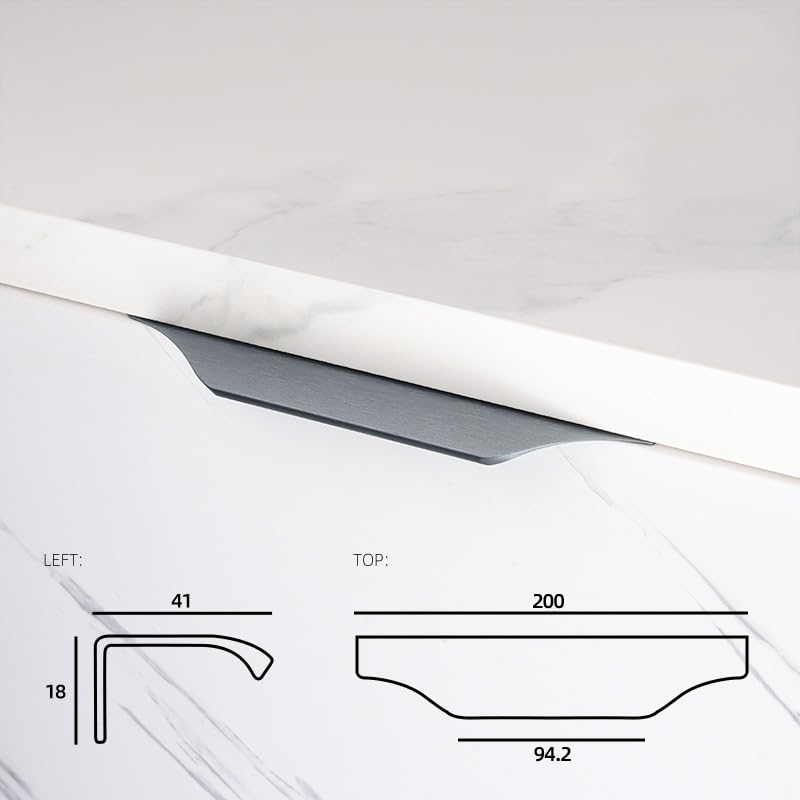 5 Pack Gray Finger Pulls for Cabinets, Streamlined Long Concealed Handle for Home Kitchen Door Drawer Cabinet, Mount Finger Edge Tab Pull Aluminum (Brushed Finish,200mm/7.87" Overall Length) - color: Gray, size: 200mm/7.87" Overall Length