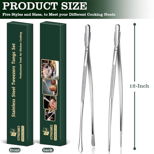 2 Pcs 12-Inch Cooking Tweezers Fine Tweezer Tongs, Extra-Long Stainless Steel Kitchen Tweezers, for Grilling, Serving, and Food Preparation,Silver - color: Silver