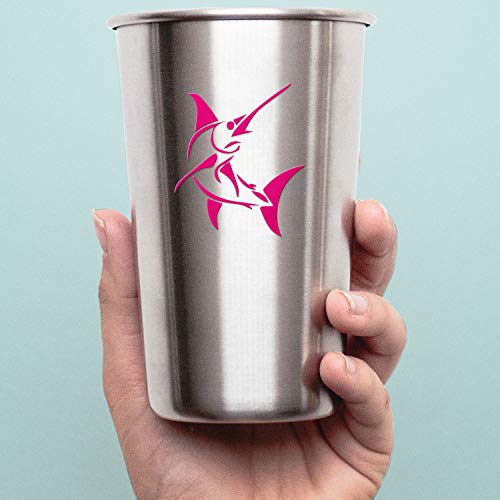 Decal Stickers of Stylized Marlin Fish (Pink) (Set of 2) Premium Waterproof Vinyl Decal Stickers for Laptop Phone Accessory Helmet Car Window Mug Tuber Cup Door Wall Decoration - ANDstic512501PI - color: Pink, size: 3.8'' x 4.4''