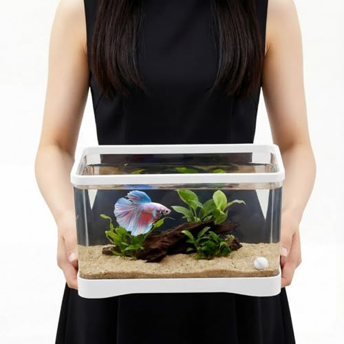 Geelin 2 Gallon Plastic Rectangular Fish Tank, Aquarium for Betta Fish Reptiles Succulents Flower Centerpiece, Shatterproof with Clear Clarity for Home Office Desktop Decors (White) - color: White