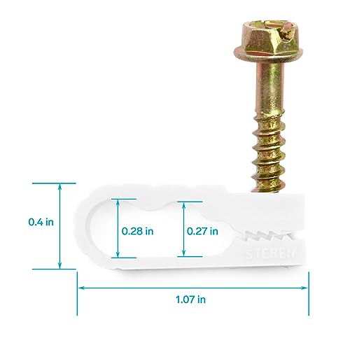STEREN Coaxial Cable Clips - Cable Holder - Wire Clips - Siding Clips for Hanging - Cord Holder for Desk - Cable Clamps (White, 100 Count - Dual Screw) - color: White, size: 100 Count - Dual Cable