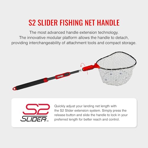 EGO S2 Slider Fishing Net Handle | Adjustable Extension Handle, Minimal Water Drag Design, Ergonomic Foam Grip for Landing Nets - size: 18" to 36" Handle, 17" x 19" Hoop, style: Lightweight Non-tangle Clear Rubber Mesh