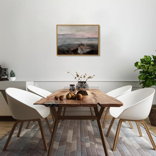 OIQArtOIQ Vintage Landscape Canvas Wall Art Framed Natural Scenery Painting Artwork Prints France Country Wilderness Farmhouse Decor Pictures Kitchen Bedroom Living Room Bathroom - color: Coastal Town, size: 12x16 in