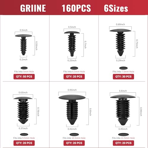 160 Pcs Christmas Tree Style Fender Retainer Clips 6mm/7mm/8mm/9mm/10mm/11mm Nylon Universal Auto Body Fastener Clip Assortment, Fender Bumper Shield Door Panel Push Pins Rivets for Car Truck Vehicle - size: 160 Pcs-for Multiple Brands