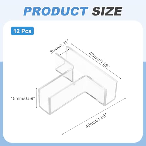 uxcell 24Pcs Plastic Glass Connector, Suitable for 8mm Thick t Shaped Glass to Glass Clamp, Fixing Bracket Rimless Clip Holder for Aquarium Fish Tank Display Shelves, Transparent - color: Transparent, size: 8mm