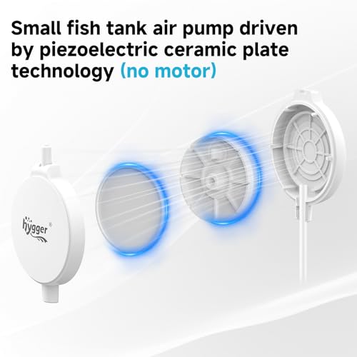hygger 1.5 Watt Mini Aquarium Air Pump, Quiet Aerator with Air Stone Tubing Suction Cup Clip, Small Fish Tank Bubbler Oxygen Pump for 1 to 15 Gallon Betta Tank, Fish Bowl, Desk Small Tank
