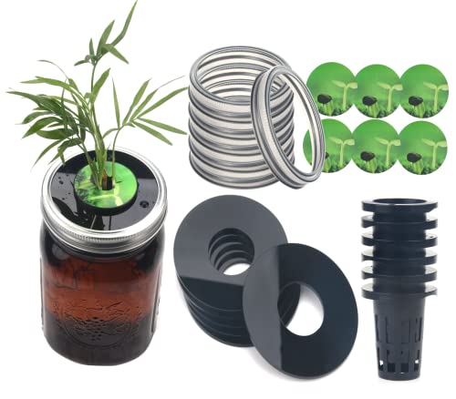 Kratky Lid Wide Mouth Hydroponic Lid Kratky Mason Jar Lid Urban Aquaculture Kratky Lid Insert with Urban Aquaculture Pods Includes 6 Kit (Black Version) (Black 24)