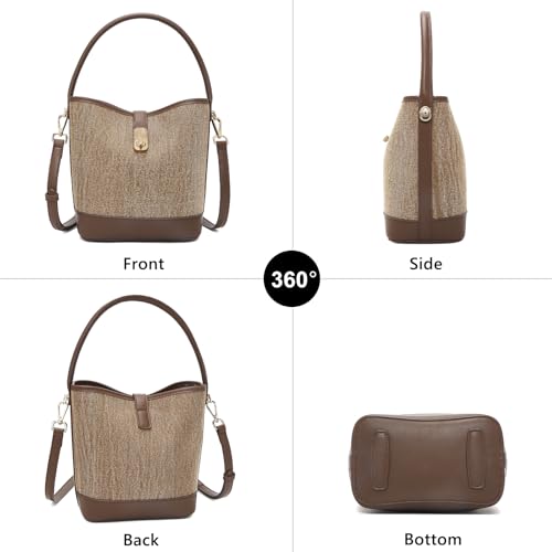 FOXLOVER Coated Canvas Bucket Crossbody Bags for Women Top-Handle Handbags Small Satchel Purse Trendy Twist Lock - color: Coffee