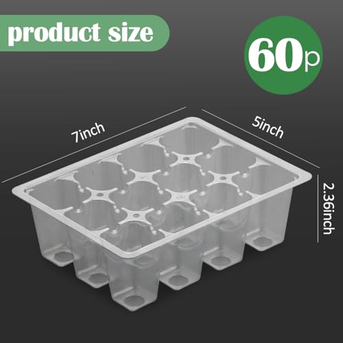 RooTrimmer 60 Pack Reusable 12-Cell Clear Seed Starter Trays - Extra Large Drainage Holes, Easy to Repotted, Clear Transparent Tray for Root Observation, Seed Starting, Fits Standard 1020 Trays - color: Clear, size: 12 Cells-60P
