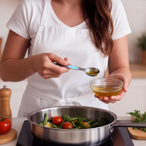 8-Piece Measuring Magnetic Spoons Set with Leveler - Stainless Steel for Measuring Dry and Liquid Ingredients, Double Ended, Stackable & Nested Fits in Kitchen Spice Jars for Baking & Cooking
