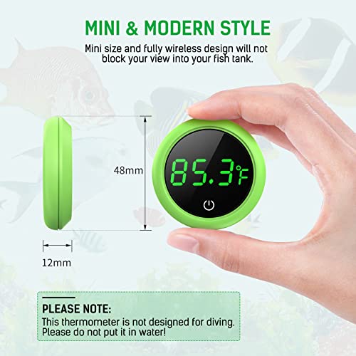 Fish Tank Thermometer, PAIZOO LED Aquarium Thermometer Digital Accurate Temperature Gauge, Stick-on Digital Thermometers Aquarium Accessories Suitable for Fish, Betta, Axolotl, or Aquatic, Green