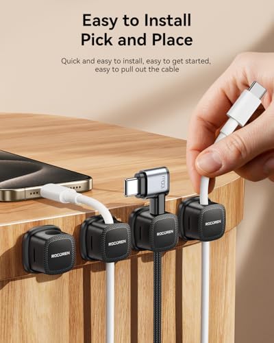 18 Pack Cable Management Cord Organizer,Magnetic Cable Clips-1s Lock,Rocoren Desk Adhesive Cord Cable Clip Wire Holder Keeper for Phone Charger Wire,Nightstand,Car,Office,Desktop Accessory,Black - color: 18-Black