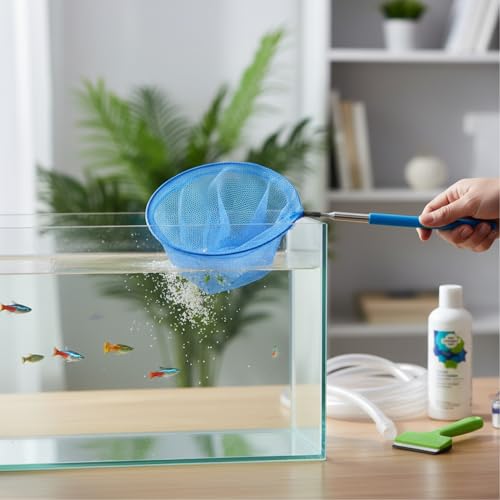 Aquarium Fish Net with Fine Mesh, Durable PP Plastic Frame for Scooping Debris and Transferring Fish, 7.9 x 3.9 Inch Head (1 Pack)