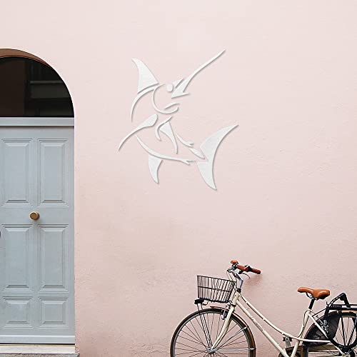 Decal Stickers of Stylized Marlin Fish (White) (Set of 2) Luxury Weatherproof Vinyl Decal Stickers for Laptop Desktop Smartphone Car Dirt Bike Wall Room Mason Jar Bathtub - BICVER1512501WHW19Y24 - color: White, size: 3.8'' x 4.4''