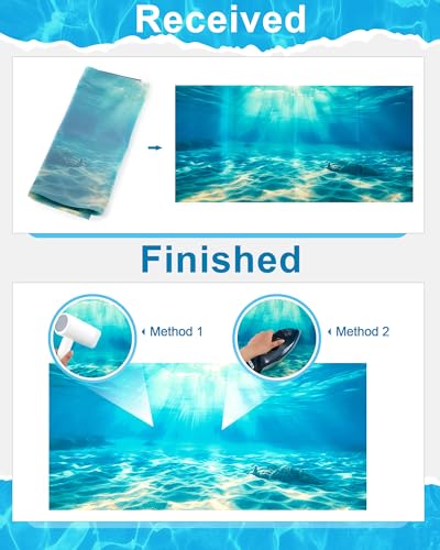 4 Pack Aquarium Background Polyester 36 x 18 Inch Cloth Fish Tank Background Undersea Corals Sunshines Rock Aquatic Plants Wallpaper with Double-Sided Tape - size: 36 x 18 Inch