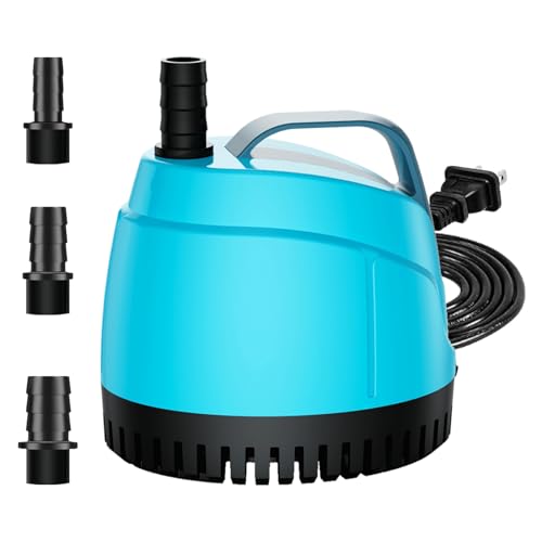 700GPH Submersible Water Pump Ultra Quiet (2600L/H, 40W),Bottom Suction Pond Outdoor Fountain Pump with 3 Nozzles,8ft Lift,Adjustable Flow for Koi Pond,Waterfall,Aquarium,Hydroponic Systems - color: Turquoise, size: 2600L/H, 40W