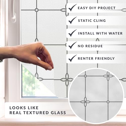 Victoria Window Privacy Film by Artscape - Textured Leaded Glass Design, Static Cling, Allows Natural Light in, UV Protection, Non-Adhesive Water-Applied Installation, Made in USA - 36 x 72 Inch - color: Victoria
