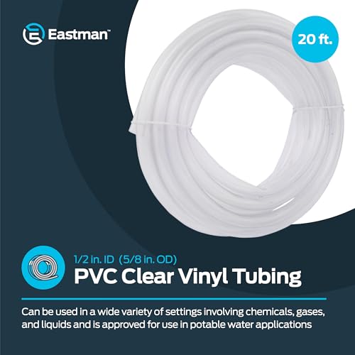 Eastman 1/2 Inch ID (5/8 Inch OD) PVC Clear Vinyl Tubing, 20 Foot Length, 98622 - size: 1/2 in. ID x 5/8 in. OD, style: 20 Ft.