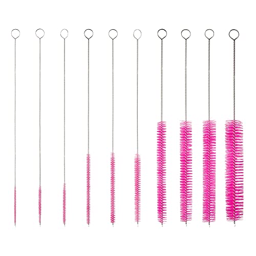 10" Bottle and Straw Brush Set - 10-Pack Complete Pink | 10 piece family size cleaning kit, Safe non-scratch nylon bristles, Keeps baby bottles sports tumblers and straws pristine - color: Pink, size: 10pk - 2mm 3mm 4mm 5mm 6mm 8mm 12mm 16mm 20mm 24mm
