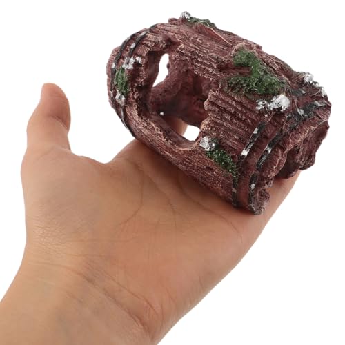 Beaupretty 2pcs Resin Fish Tank Decorations Broken Barrel Aquarium Cave Hideout Ornaments for Betta Fish and Shrimp Shelter, Small Crimson and Ebony Barrel Design for Freshwater Random Color