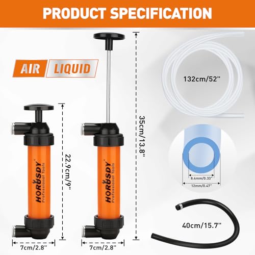 HORUSDY Multi-Use Siphon Transfer Pump Kit Hand Fuel Pumps for Gas Oil Water with Air Hose, Portable Manual Fuel Transfer Pump for Boat, Car, RV, Emergency, Lawn Mower Fluid Drainage - style: Orange(New model)