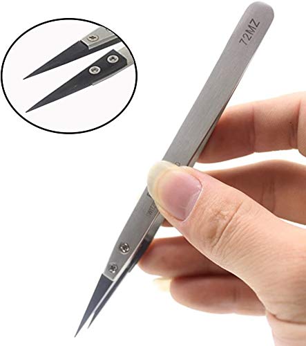 FEITA Black Pointed Ceramic Tip Tweezers - Precision Stainless Steel Tweezer for Electronic Repair, DIY Hobby (1 Pc) - color: Black Head