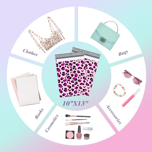 Fuxury Poly Mailers 10x13 Inch 50pc,Sturdy Shipping Bags for Clothes,Self Adhesive Mailing Shipping Envelopes,Waterproof Mailers Poly Bags,Colorful Packaging Bags for Small Business Pink Leopard Print - color: Leopard, size: 10x13'' 50pcs