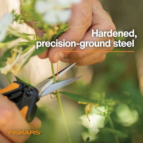 Fiskars 6" Pruning Scissors for Flower Stems, Herbs, Buds, and Small Plants, Garden Snips with Stainless Steel Blades, Gardening Trimmers with Comfortable Handle - style: Pruning Snips