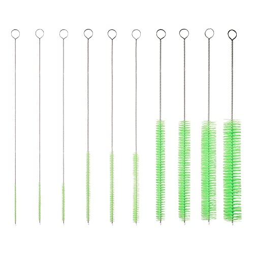 10" Lab Tube Cleaning Brush Set (10-Pack Master Kit) - Flexible Stainless Steel Handles & Multi-Size Nylon Bristles for Test Tubes, Bottles, Pipes, and Deep Detailing, Green - color: Green, size: 10pk - 2mm 3mm 4mm 5mm 6mm 8mm 12mm 16mm 20mm 24mm
