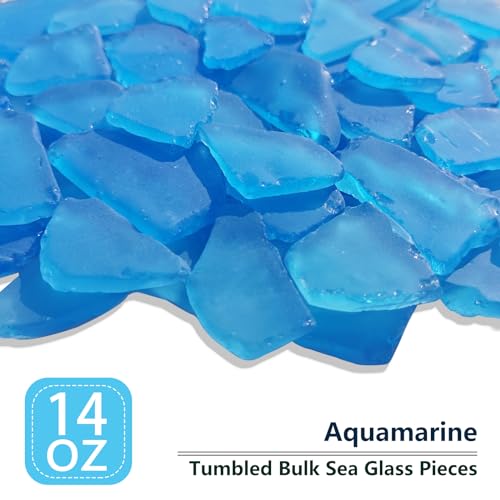 QYGL Sea Glass for Crafts - 14oz Aquamarine Blue Frosted Seaglass Pieces - Vase Filler and Aquarium Ornament, DIY Craft Supplies for Art, Beach Weddings, and Home Decor - color: Aquamarine