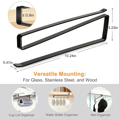 Tumbler Lid Organizer for Cabinet - Behind Door & Under Shelf Mount, Kezvulp No-Drill Holder (10-12 Capacity), Space Saving Anti-Drop Rustproof Rack, Fits 24oz Tumbler & 30/40oz Water Bottle Lids