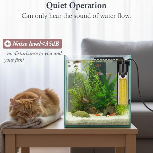3W Internal Aquarium Filter,Submersible Fish Tank Filter with 66GPH Water Pump for Upto 10 Gallon Small Fish Tanks,Quiet Filter with Rainwater Areator System