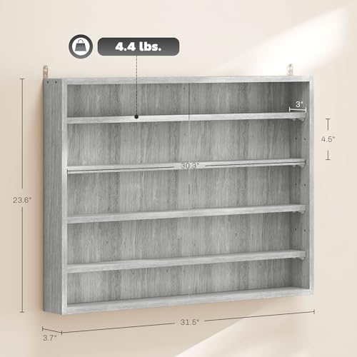 HOMCOM 5-Tier Display Cabinet, Glass Door Cabinet with Adjustable Shelves, Wall-Mounted Display Case for Playroom, Bedroom, Gray - color: Grey