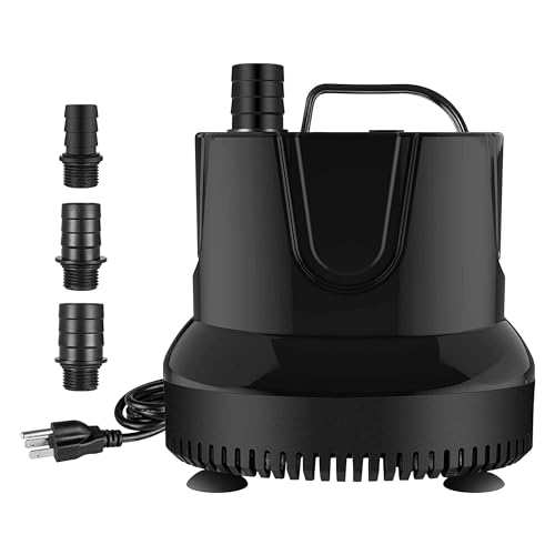 Simple Deluxe 660GPH Bottom Suction Submersible Water Pump 2500L/H 45W, 3 Nozzles with 8.2ft High Lift for Fish Tank, Pond, Aquarium, Hydroponics, Fountains - size: 660GPH-Standard