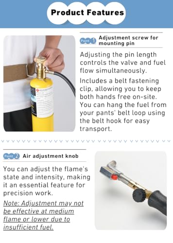 CAMPINGMOON MAPP Propane Torch Head CGA600 Interface MAP Gas Welding Torch Hose Flame Adajustable Self Ignition (4.6Ft Hose & Knob Propane MT-5110) - style: 4.6Ft Hose & Knob Propane Torch MT-5110