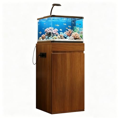 10-15 Gallon Aquarium Stand with Power Outlets, Farmhouse Fish Tank Stand, Reptile and Terrarium Stand with Drawer and Cabinet Storage, Sturdy Heavy Duty 16.9" - color: Brown 16.9" L
