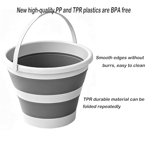 Collapsible Bucket with Handle 5L (1.32Gal), Foldable Pop Up Water Tub, Small Cleaning Mop Bucket, Portable Space Saving Pail for Household Cleaning, Car Wash, Camping, Gardening & Outdoor Use (Grey) - color: Gray, size: 5L