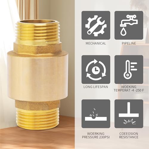 ChillWaves Brass In-Line Spring Check Valve DN25 1" Male Thread, One-Way Non-return Vertical Check Valve for Backflow Prevention(2-PACK) - size: 1" Male x 1" Male(DN25), style: PACK OF 2