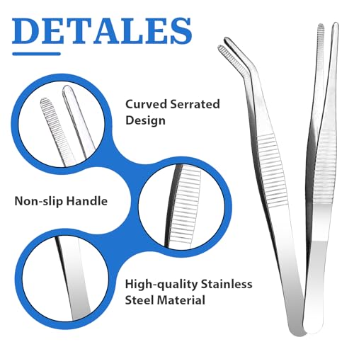 2PCS Precision Tweezers, Stainless Steel Bent and Straight Flat Tip Tweezers with Curved Serrated for Electronics, Laboratory Work, Aquatic Pets, Corals Plants, Model Building, Jewelry Craft