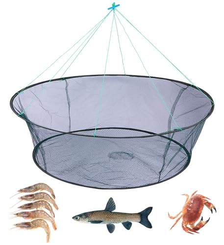 Foldable Fishing Net, Nylon Minnow Trap Crab Trap Crab Net, Drop Net for Pier Fishing, Drop Nets for Pulling Up Fish with Rope, Portable Bridge Fishing Nets for Minnows Crawfish Shrimp - size: 32inch